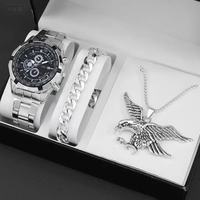 IStapromo Cadeaux Ensemble 3 Pièces Luxe Mode Montre Homme Montre Business Quartz Homme Bracelet Collier Homme