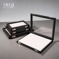Boîte de rangement pour bijoux DEQI, couleur personnalisée, luxe noir et blanc, pour diamants, pierres précieuses, argent, or, avec fenêtre transparente