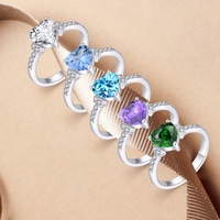 YILUN Bague de Fiançailles Cœur en Argent Sterling 925 Haute Qualité avec Zircone Cubique Bleue, Alliance Promesse Bijoux pour Femme