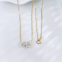 Collana con Pendente in Oro 18K e Diamanti Coltivati in Laboratorio, Doppio Diamante Rotondo a Goccia, Catene Regolabili alla Moda, Gioielli Raffinati
