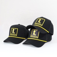 Casquette de golf pour homme de haute qualité OEM, noire, 5 panneaux, patch imprimé, broderie 3D, nylon imperméable, casquette de sport de plein air, casquette de baseball