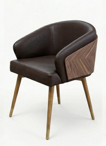 Modern Leather <b>Tub</b> <b>Chair</b>, featuring a solid teak wood frame and cozy boucle upholstery perfect for Scandinavian minimalist - Product Image 6
