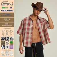 Kemeja Pria Model Boxy Fit Crop Fashion Lengan Pendek Bahan Flanel Lembut Kemeja Pria Premium Bermotif Kotak-kotak Kancing Depan Lengan Pendek