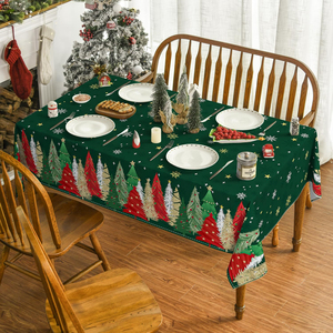 <span class=keywords><strong>Tovaglia</strong></span> Natalizia Semplice in Poliestere Rettangolare con Alberi di Natale Rossi e Neri, Lavabile, <span class=keywords><strong>per</strong></span> Feste, Picnic e Cene - Product Image 3