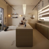 Comptoir de Bar Moderne en Bois pour Café, Boulangerie et Magasin, Design Intérieur Personnalisé Écologique, Recyclable et Étanche avec LED