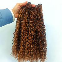 Prix de gros Extensions de cheveux humains malaisiens 100% vierges Remy, bouclés Pixie, couleur 4/27, double tirage à la machine, 10 pouces