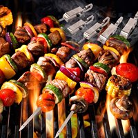 Brochettes de Barbecue réutilisables, de 16 "de Long, en acier inoxydable, résistantes, avec Module coulissant pour BBQ