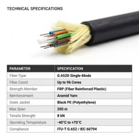 Cable Óptico Aéreo ADSS G652D Monomodo de 4-96 Hilos, Autoportante para Exteriores, Fibra Óptica de PVC de 1 km, GJYXFCH Qianluo/OEM