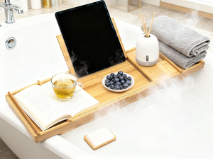 Accessoires de salle de bain de luxe en bois de bambou, plateau de bain de luxe avec côtés extensibles, paniers de <span class=keywords><strong>douche</strong></span> - Product Image 4