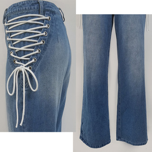 <span class=keywords><strong>Jeans</strong></span> da Donna di Alta Qualità Personalizzati, Casual, a Gamba Larga, Vita Media, con Design a Cinghie Laterali, <span class=keywords><strong>Jeans</strong></span> Lavati, Pantaloni da Donna - Product Image 4