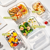 Boîte à lunch en verre, résistante à la chaleur, compatible micro-ondes, hermétique, anti-fuite, récipient pour préparation de repas, couvercle dédié, bol divisé, boîte bento