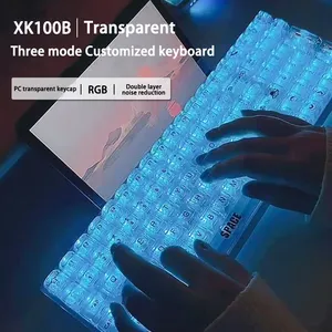 XK100B Professional100キーLEDバックライト付きメカニカルゲーミングキーボードUSB有線75% ワイヤレス充電器デスクトップタイプCキーボード