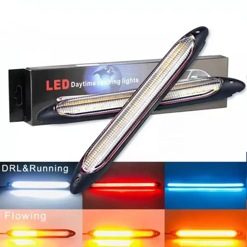 Car White Scan Waterproof Headlight Strip Sequential Light Universal DRL LED Daytime Running Light Flow Yellow Turn Signal