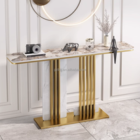 Table console d'entrée rectangulaire de luxe léger, design artistique, plateau en marbre véritable, base en métal, BTCT007 pour la maison ou l'hôtel