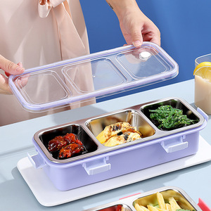 Lujosa fiambrera <span class=keywords><strong>rectangular</strong></span> de acero inoxidable para niños con contenedor de alimentos de 3 compartimentos - Product Image 3