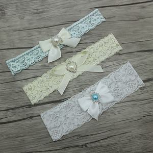 Jarretelles en dentelle pour mariée, jarretelles minces et très bon marché avec perles de couleur bleue, pour <span class=keywords><strong>mariage</strong></span> - Product Image 1