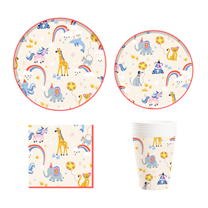 Platos de Papel para Fiesta DAMAI con Estampado de Animales, Juego de Vajilla Desechable para Fiesta de Cumpleaños Infantil con Platos con Borde Rojo - Product Image 2