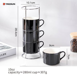 Juego de 4 Tazas de Café de Porcelana con Logotipo Personalizado, Tazas Apilables de 3, 5, 8 y 10 oz con Soporte Metálico para Capuchino, Latte, Americano y Té - Product Image 6