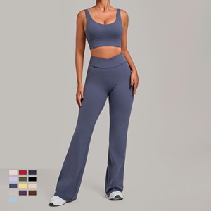 <span class=keywords><strong>Ensemble</strong></span> de yoga 2 pièces YIYI pour femme : Soutien-gorge de sport moulant et legging évasé taille haute extensible respirant pour le fitness - Product Image 3