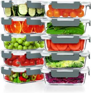 Original Factory 10 Pack Glass Meal Prep <b>Containers</b> 2 Compartment Set Airtight Glass Lunch Box <b>Food</b> Storage <b>Containers</b> with Lids - Product Image 1