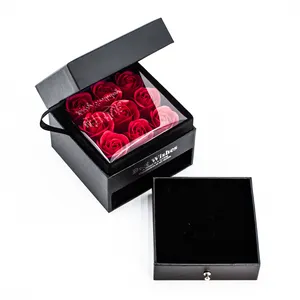 Saint Valentin Rose éternelle fleurs conservées Roses je t'aime collier tiroir coffret cadeau de luxe