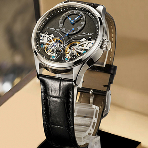 AILANG 8822 Brand Men Automatic <strong>Mechanical</strong> Watches Double Tourbillon Leather Waterproof Steampunk Watches Mens Skeleton <strong>Clock</strong> - Product Image 1