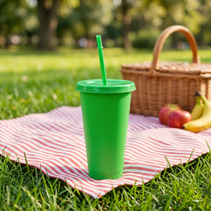 Gobelet réutilisable en plastique PP écologique à paroi simple de 710 ml (24 oz) avec couvercle à vis et paille, couleur unie, pour café glacé et bouteille d'eau - Product Image 1
