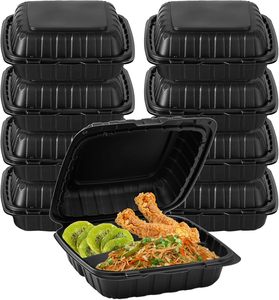 8x8 9x9 Black Clear Hinged Clamshell <b>Food</b> Grade PP <b>Plastic</b> Takeout <b>Food</b> <b>Containers</b> with Embossing Custom Logo for Restaurants - Product Image 1