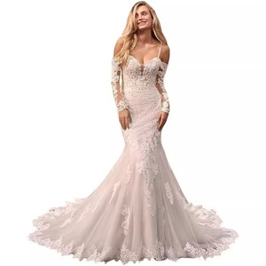 Off The Shoulder <b>Lace</b> Wedding Dress Mermaid Style Sweetheart Neckline Long Sleeve <b>White</b> Vintage Bridal Gown - Product Image 5