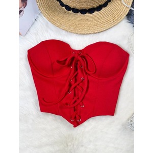 Chest Cushion Strapless Tank <strong>Top</strong> Solid <strong>Drawstring</strong> Lace up Elastic Bottoming <strong>Tops</strong> Sexy Holiday Style Women Clothes - Product Image 2