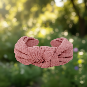 Bandeau noué rose en coton, style doux, pour usage quotidien, accessoire pour cheveux pour femmes - Product Image 2