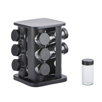 Ensemble de 12 pots à épices contemporains en verre avec couvercle en métal noir et support rotatif en métal pour la cuisine, capacité de 3 oz, shaker à épices