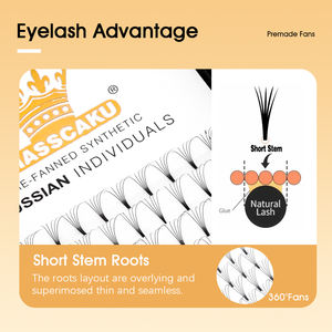 MASSCAKU 3D/4D/5D/6D Ventiladores prefabricados Extensión de pestañas de tallo corto 8-15mm Injerto rápido Pestañas de larga duración - Product Image 2