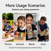 Boîte à lunch en acier inoxydable 304 de 1350 ml, réchauffable, avec couvercle en plastique sans BPA, contenants alimentaires Bento avec sangles