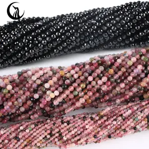 Zhe Ying natural pink black tourmaline faceted beads natural stone strands gemstone bulk semiprecious round faceted stone beads