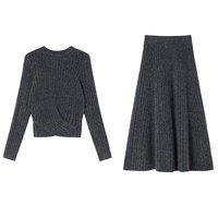 Ensemble haut en tricot décontracté et jupe trapèze pour femme, style Lolita, anti-plis, pour printemps/automne
