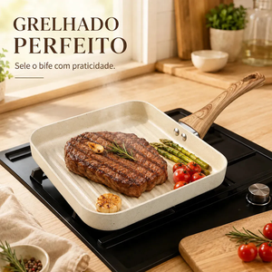 Ollas y Sartenes de Alta Calidad con Asas de Madera Suave al Tacto, Juego de Utensilios de Cocina de Aluminio Antiadherente de Cerámica Beige - Product Image 4