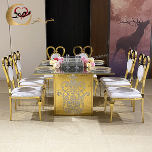 Thắp sáng rực rỡ kim loại vàng kính đầu bàn ăn và 6 ghế - Product Image 6