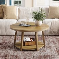 Table basse en chêne à 2 niveaux, table centrale avec rangement, pieds en bois, diamètre 31,5 X 19,6 H pouces, montage facile, convertible moderne