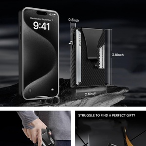 Portefeuille automatique Boshiho en aluminium et cuir véritable avec pochette arrière élastique, porte-cartes de visite, style tendance - Product Image 3