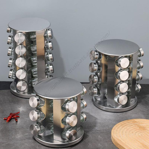 ชั้นวางขวดเครื่องเทศไม้หมุนได้พร้อมชุดขวดแก้วสแตนเลสและฐานหมุน - Product Image 3