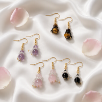 Boucles d'oreilles Hulu en pierres précieuses naturelles sculptées à la main, améthyste, quartz rose, gourde, pendantes, plaquées or, cadeaux