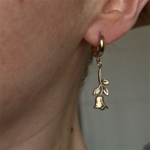 Fashion Fine Brass Jewelry Rose Flower Pendant <b>Hoop</b> Earring for Women - Product Image 3