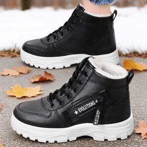 Bottines à lacets pour femmes en microfibre PU à <span class=keywords><strong>talon</strong></span> épais, confortables et résistantes au froid - Product Image 3
