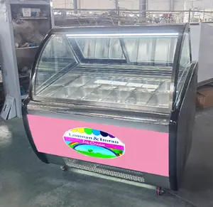 Precio de fábrica, diseño italiano, LOGOTIPO personalizado, escaparate de Vidrio Curvo comercial, congelador de exhibición de helado