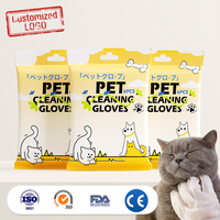 Hoge kwaliteit zachte, niet-geweven, diep reinigende huisdierhandschoenen, honden- en kattenwasdoekjes, 6 stuks, ongeparfumeerd