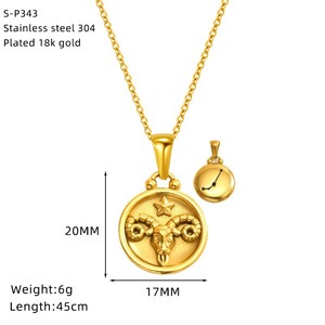 Collar con Colgante del Zodiaco de Doble Cara, Chapado en Oro de 18K, Acero Inoxidable, Resistente al Agua, PVD, Sin Deslustre, Elegante Joyería - Product Image 4