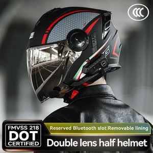 BYB/RNG <span class=keywords><strong>Red</strong></span> BY-760 하이 퀄리티 레트로 하프 페이스 헬멧 오토바이 타기 자외선 차단 더블 렌즈 헬멧 - Product Image 4