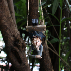 Figurine de garçon en <span class=keywords><strong>noyer</strong></span>, ornements d'arbre en résine bon marché, décoration de jardin, Sculpture de garçon en <span class=keywords><strong>noyer</strong></span> de jardin féerique en résine, Offre Spéciale - Product Image 6