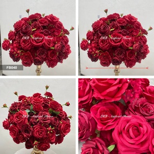 Red flower ball Customized 50cm arrangement artificial silk rose flowers ball wedding <b>table</b> centerpieces decoration - Product Image 2